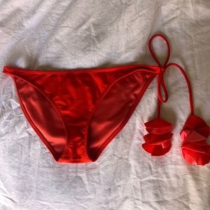 Red Bikini Swim Bottoms with Floral Tie